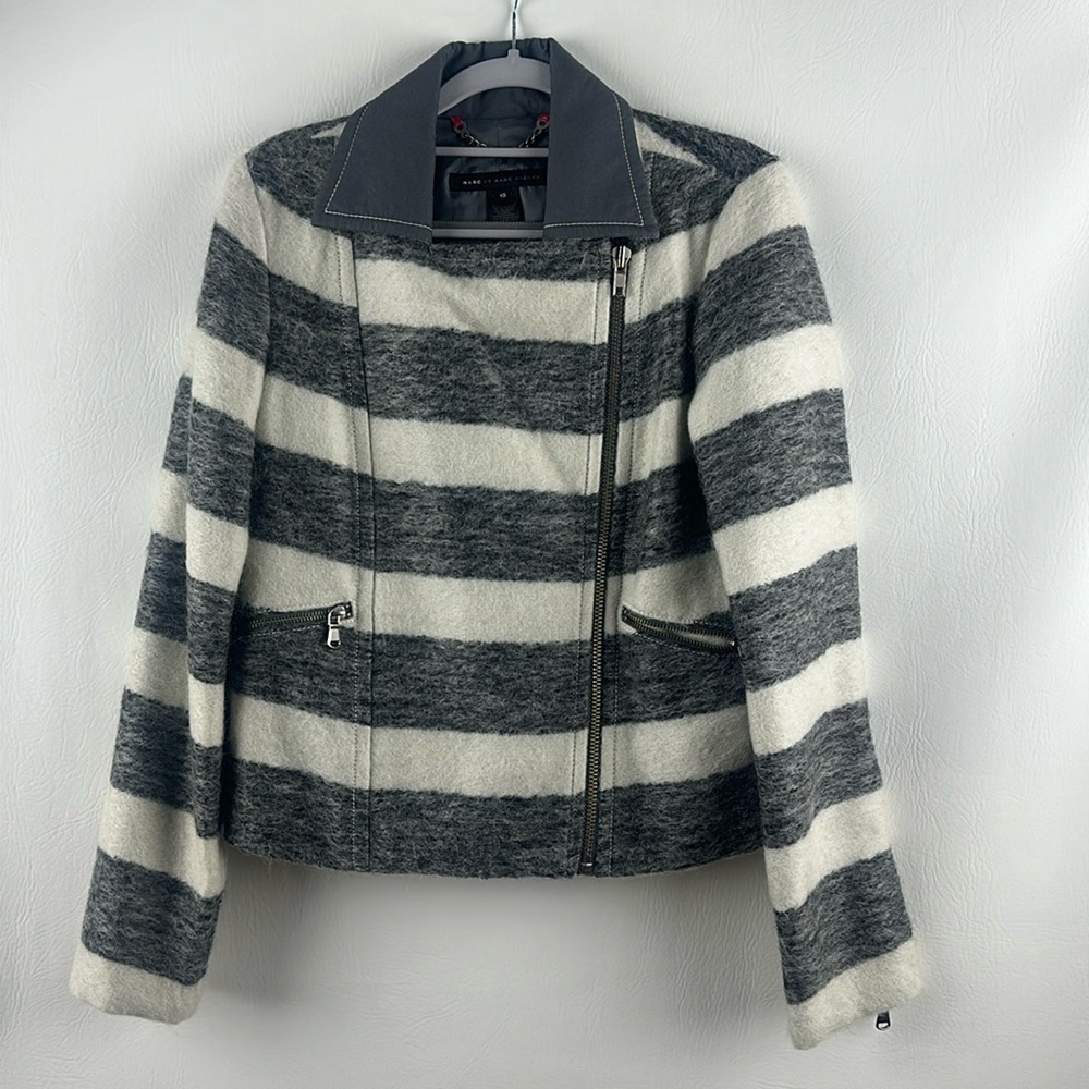 Marc By Marc Jacobs Gray and White Striped Blazer